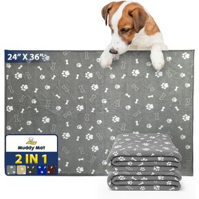 Muddy Mat® Washable Pee Pads for Dogs, Super Absorbent Reusable Puppy Pads–100% Waterproof Pee & Potty Training Pads for Pets, Non-Slip Dog Pads for Crates, Playpens and Floors - 2 Pack, Grey 24"x36" in Kuwait