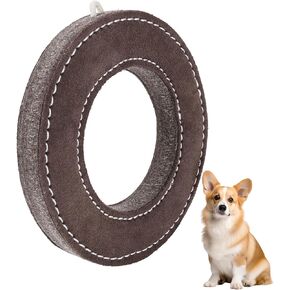 7" Leather Ring Dog Toy, Durable Suede Dog Flying Disc for Fetch & Tug of War, Natural Leather Chew Toy for Medium Large Dogs, Interactive Outdoor Training Dog Toy in Kuwait