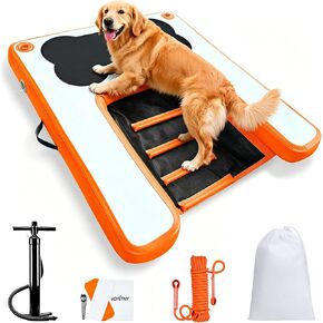 VOFiTNY Dog Pool Ramp 4.6ft x 3.3ft x 4in قابل للنفخ جرو طوف المياه لوح محمول الجرو حصيرة العائمة هزلي يطفو سلم قارب بحيرة اللعب برتقالي مشرق in Kuwait