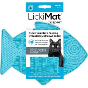 LickiMat Casper، حصيرة لعق بطيئة للقطط على شكل سمكة، تقلل من القلق والملل؛ مثالي للطعام أو الحلوى أو الزبادي أو زبدة الفول السوداني. بديل ممتع لوعاء أو طبق القطط ذو التغذية البطيئة، باللون الفيروزي in Kuwait