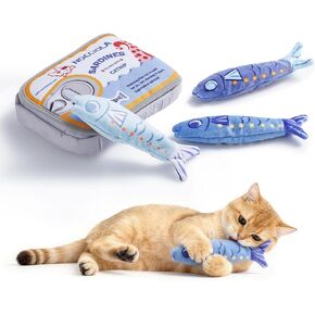 Nocciola Catnip Toys for Indoor Cats - 3 Pack Cat Toys Fish with Sardine Can Pouch, Cat Nip Toys Cat Kicker Toy with Crinkle Paper, Interactive Cat Toy for Kitten Enrichment, Cat Gifts in Kuwait