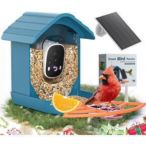Smart Bird Feeder with Camera Solar Powered for Outdoors 2K FHD AI Recognition Hanging Bird Feeder Camera for Outside Backyard Garden, Gifts for Birdlover Mom Dad Kid (Deep Blue and Orange) in Kuwait
