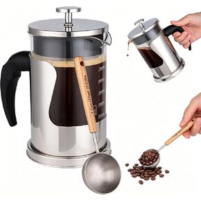 ماكينة صنع القهوة الفرنسية بالضغط 27oz، ماكينة صنع القهوة بالضغط من الفولاذ المقاوم للصدأ 304 وزجاج البورسليكات مع فلتر متعدد الطبقات - ماكينة تحضير القهوة المقاومة للحرارة للمنزل والمكتب والسفر والتخييم والشاي المشروب البارد in Kuwait