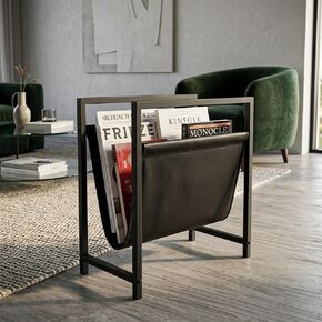 Modern Magazine Rack for Living Room and Office | Freestanding Metal and Leather Magazine Holder | Contemporary Storage Organizer for Books, Newspapers, and Journals | Minimalist Home and Lounge Decor in Saudi Arabia