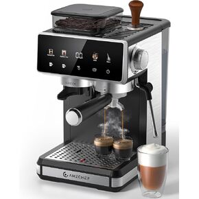 ماكينة اسبريسو AMZCHEF مع مطحنة، 3 درجات حرارة 197-205 درجة فهرنهايت، ماكينة اسبريسو احترافية، 3-10 ثوانٍ قبل التسريب، 20 إعدادًا للطحن، صانع لاتيه كابتشينو منزلي باريستا، أسود in Kuwait