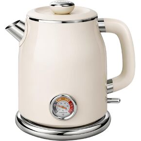 Mecity Retro Electric Kettle 1.7L, Stainless Steel Interior, Food-Grade Silicone Water Contact, Double Wall Cool Touch, 1500W Fast Boil, Thermometer (°F/°C), Wide Opening, Cream in Kuwait