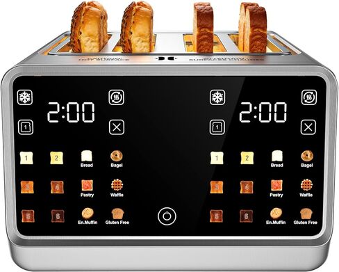 4-Slice Smart Toaster, Digital Touchscreen with Memory, 1.5" Extra-Wide Long Slots for Bagels & Artisan Bread, 1400W Rapid Heating, Stainless Steel, Defrost/Reheat/Single-Slice Modes in Kuwait