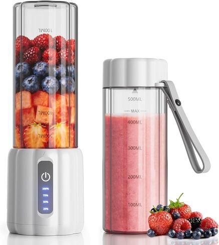 Portable Blender, Personal Blender for Smoothies and Shakes, Small Juice Mixer with LED Display, USB C Rechargeable Shake Maker with 6 Blades for Kitchen, Outdoor, Gym, 17 Oz, White in Kuwait