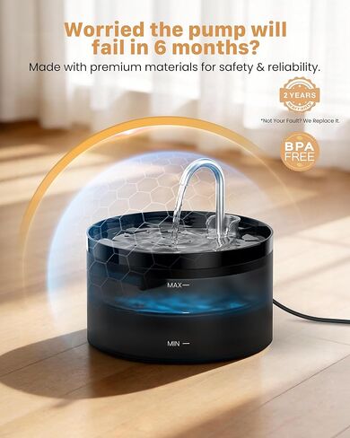 Cat Water Fountain: Dog Bowl Fountains - Automatic Pet Dispenser - Dogs Drinking Waterer Bowls Indoor - Auto Watering Dish Supplies - Easy Cleaning Animal Machine - Quiet 67oz/2L Kitty Drink Fountain in Kuwait