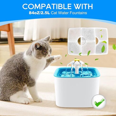 8PCS Cat Water Fountain Filter Fit for 84oz/2.5L Square Cat Filters for Water Fountain, 3-Layer Filtration System with Pet Fountain Filter Replacement in Saudi Arabia