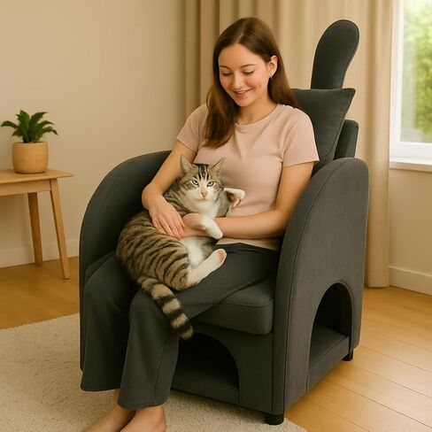 Dark Gray Bunny-Ear Pet-Friendly Armchair with Scratch-Resistant Fabric, Triple-Entry Pet Hideaway Openings, Dual-Use Sofa Chair, 27.4 x 25.2 x 37.4 inch in Kuwait