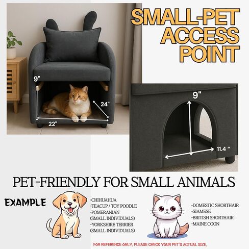 Dark Gray Bunny-Ear Pet-Friendly Armchair with Scratch-Resistant Fabric, Triple-Entry Pet Hideaway Openings, Dual-Use Sofa Chair, 27.4 x 25.2 x 37.4 inch in Kuwait
