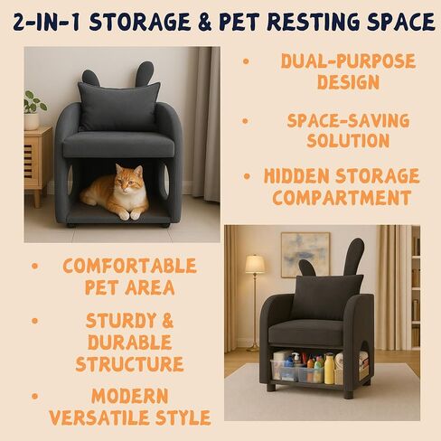 Dark Gray Bunny-Ear Pet-Friendly Armchair with Scratch-Resistant Fabric, Triple-Entry Pet Hideaway Openings, Dual-Use Sofa Chair, 27.4 x 25.2 x 37.4 inch in Kuwait