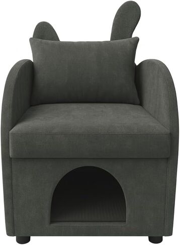 Dark Gray Bunny-Ear Pet-Friendly Armchair with Scratch-Resistant Fabric, Triple-Entry Pet Hideaway Openings, Dual-Use Sofa Chair, 27.4 x 25.2 x 37.4 inch in Kuwait