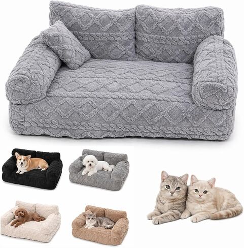 Plush Calming Pet Sofa Bed with Removable Cover, 6 Sizes Fluffy Dog Cat Couch, Washable Orthopedic Pet BedRaised Edge Non-Slip Bottom Indoor Use (Beige, 2XL 100 * 68 * 38cm（39.37 × 26.77 × 14.96in）) in Kuwait