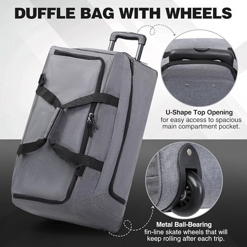 REDCAMP Large Rolling Duffle Bag with Wheels and Handle, 30-Inch Durable Heavy Duty Wheeled Travel Duffel Luggage, 2 Layers of Space in Saudi Arabia