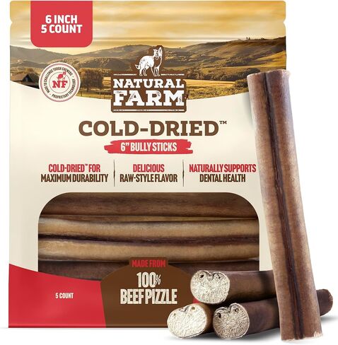 أعواد الفتوة من Natural Farm Cold-Dried™ مقاس 6 بوصات (10 قطع) - خالية من الرائحة، ومضغ عالي البروتين للكلاب - 100% بيتزا لحم بقر، مكون واحد. in Kuwait