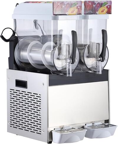 High-Speed Dual Tank Slushie Machine, 4L x 2, Stainless Steel, Self-Cleaning, For Frozen Drinks, Bars, Restaurants, Home – 370W, Carbon Steel Handle, White, Actual Total 7.2L in Kuwait