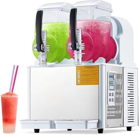 High-Speed Dual Tank Slushie Machine, 4L x 2, Stainless Steel, Self-Cleaning, For Frozen Drinks, Bars, Restaurants, Home – 370W, Carbon Steel Handle, White, Actual Total 7.2L in Kuwait