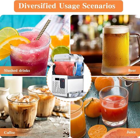 High-Speed Dual Tank Slushie Machine, 4L x 2, Stainless Steel, Self-Cleaning, For Frozen Drinks, Bars, Restaurants, Home – 370W, Carbon Steel Handle, White, Actual Total 7.2L in Kuwait