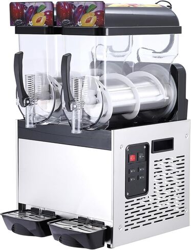 High-Speed Dual Tank Slushie Machine, 4L x 2, Stainless Steel, Self-Cleaning, For Frozen Drinks, Bars, Restaurants, Home – 370W, Carbon Steel Handle, White, Actual Total 7.2L in Kuwait