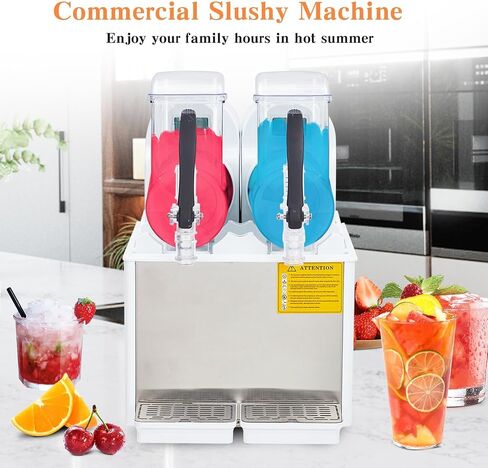 High-Speed Dual Tank Slushie Machine, 4L x 2, Stainless Steel, Self-Cleaning, For Frozen Drinks, Bars, Restaurants, Home – 370W, Carbon Steel Handle, White, Actual Total 7.2L in Kuwait