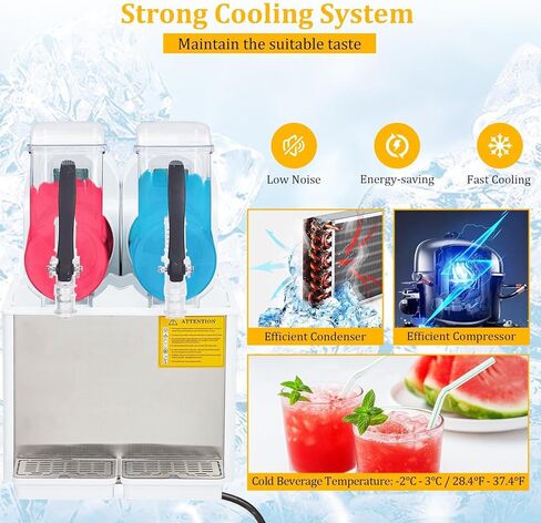 High-Speed Dual Tank Slushie Machine, 4L x 2, Stainless Steel, Self-Cleaning, For Frozen Drinks, Bars, Restaurants, Home – 370W, Carbon Steel Handle, White, Actual Total 7.2L in Kuwait