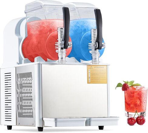 High-Speed Dual Tank Slushie Machine, 4L x 2, Stainless Steel, Self-Cleaning, For Frozen Drinks, Bars, Restaurants, Home – 370W, Carbon Steel Handle, White, Actual Total 7.2L in Kuwait