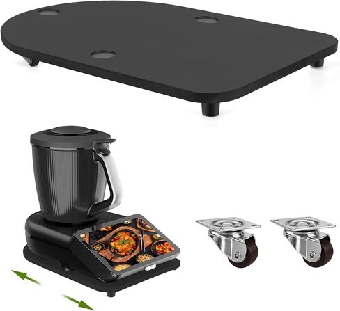Bamboo Slider for Thermomix TM7 | Countertop Roller Board with Rubber Wheels, Noise-free | Rolling Tray with Non-Slip Feet & Secure-Fit Grooves | TM7 Accessories to Protect Sensitive Scale Black in Saudi Arabia
