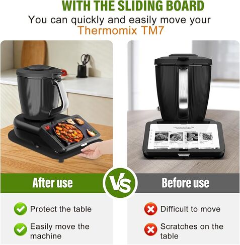 Bamboo Slider for Thermomix TM7 | Countertop Roller Board with Rubber Wheels, Noise-free | Rolling Tray with Non-Slip Feet & Secure-Fit Grooves | TM7 Accessories to Protect Sensitive Scale Black in Saudi Arabia