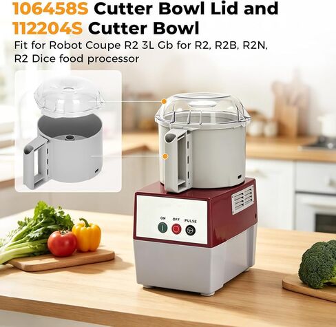 غطاء وعاء القطع 106458S ووعاء القطع 112204S، متوافق مع Robot Coupe R2، R2B، R2N، R2 Dice Food Processor، رمادي، مجموعة التحرير والسرد 3 كوارت in Kuwait