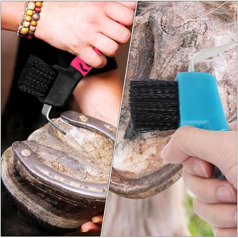 TEHAUX 2pcs Professional Plastic Hoof Pick with Brush for Horseshoe Cleaning, Equestrian Grooming Tool for Stable and Riding Use Random Color in Kuwait