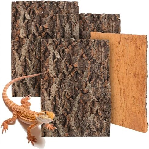 Didiseaon 4 Pcs Reptile Bark Platforms, Natural Wood Terrarium Climbing Decor, Cork Flats Enclosure Accessories for Bearded Dragon Gecko in Kuwait