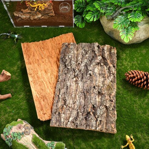Didiseaon 4 Pcs Reptile Bark Platforms, Natural Wood Terrarium Climbing Decor, Cork Flats Enclosure Accessories for Bearded Dragon Gecko in Kuwait