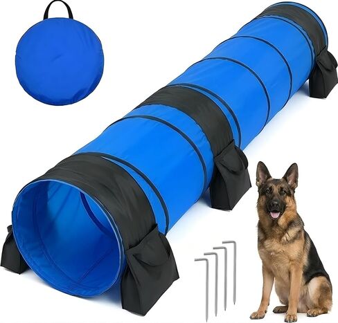 28in Dog Tunnel for Large Dogs, 10ft Heavy Duty Dog Agility Training Equipment with 3 Sandbags & 4 Stakes, Portable Pop Up Pet Play Tunnel, Professional Agility Kit in Kuwait