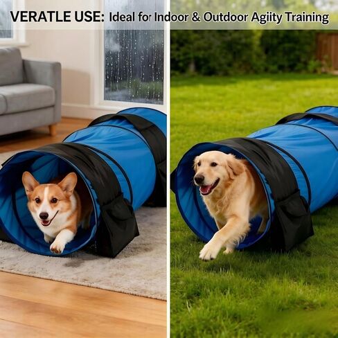 28in Dog Tunnel for Large Dogs, 10ft Heavy Duty Dog Agility Training Equipment with 3 Sandbags & 4 Stakes, Portable Pop Up Pet Play Tunnel, Professional Agility Kit in Kuwait
