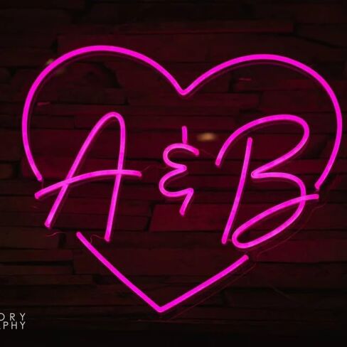 Custom Initial Neon Sign with Heart for Wedding, Home Decor Initials with heart Neon Sign Wedding Neon Sign Heart Initial Wedding Sign Heart Initial Neon Sign for Wedding (12V Plug) in Kuwait