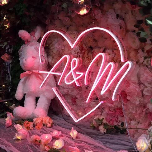 Custom Initial Neon Sign with Heart for Wedding, Home Decor Initials with heart Neon Sign Wedding Neon Sign Heart Initial Wedding Sign Heart Initial Neon Sign for Wedding (12V Plug) in Kuwait