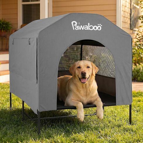 Pawaboo 47'' XL Dog House Outdoor for Medium Large Breeds, Weatherproof Large Dog Shelter, Elevated Dogs Bed & Breathable Mesh Windows, Larges Dogs Houses Outdoor/Indoor for All Seasons, Grey in Kuwait