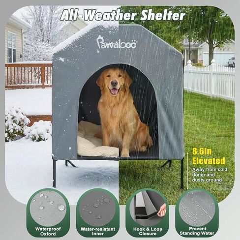 Pawaboo 47'' XL Dog House Outdoor for Medium Large Breeds, Weatherproof Large Dog Shelter, Elevated Dogs Bed & Breathable Mesh Windows, Larges Dogs Houses Outdoor/Indoor for All Seasons, Grey in Saudi Arabia