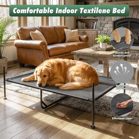 Pawaboo 47'' XL Dog House Outdoor for Medium Large Breeds, Weatherproof Large Dog Shelter, Elevated Dogs Bed & Breathable Mesh Windows, Larges Dogs Houses Outdoor/Indoor for All Seasons, Grey in Saudi Arabia