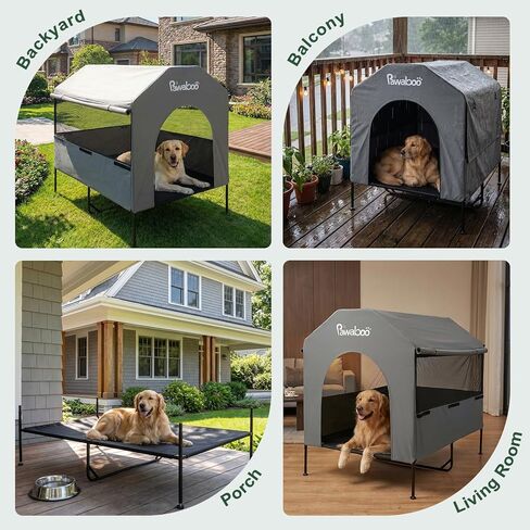 Pawaboo 47'' XL Dog House Outdoor for Medium Large Breeds, Weatherproof Large Dog Shelter, Elevated Dogs Bed & Breathable Mesh Windows, Larges Dogs Houses Outdoor/Indoor for All Seasons, Grey in Saudi Arabia