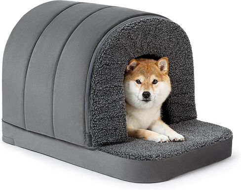 PELZIN Orthopedic Dog Bed House - Indoor Dog Tent with Washable Removable Cover - Pet Bed with Cover Cave - Nonskid Bottom, Ideal for Medium Breeds & Fits 30-Inch Crate - 29"x18", Charcoal in Kuwait