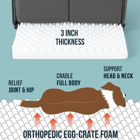 PELZIN Orthopedic Dog Bed House - Indoor Dog Tent with Washable Removable Cover - Pet Bed with Cover Cave - Nonskid Bottom, Ideal for Medium Breeds & Fits 30-Inch Crate - 29"x18", Charcoal in Kuwait