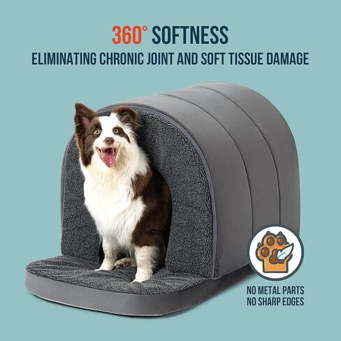 PELZIN Orthopedic Dog Bed House - Indoor Dog Tent with Washable Removable Cover - Pet Bed with Cover Cave - Nonskid Bottom, Ideal for Medium Breeds & Fits 30-Inch Crate - 29"x18", Charcoal in Kuwait