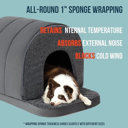 PELZIN Orthopedic Dog Bed House - Indoor Dog Tent with Washable Removable Cover - Pet Bed with Cover Cave - Nonskid Bottom, Ideal for Medium Breeds & Fits 30-Inch Crate - 29"x18", Charcoal in Kuwait