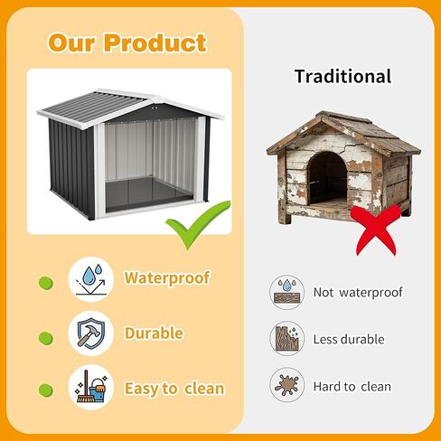 بيت كلب معدني شديد التحمل 2 في 1 للكلاب المتوسطة والكبيرة، بيت كلب داخلي خارجي مقاوم للعوامل الجوية مع باب وفتحة تهوية من مادة PVC، مأوى للحيوانات الأليفة متعدد الوظائف وسقيفة تخزين للحديقة (39.7 بوصة × 35.8 بوصة × 33.3 بوصة) in Kuwait