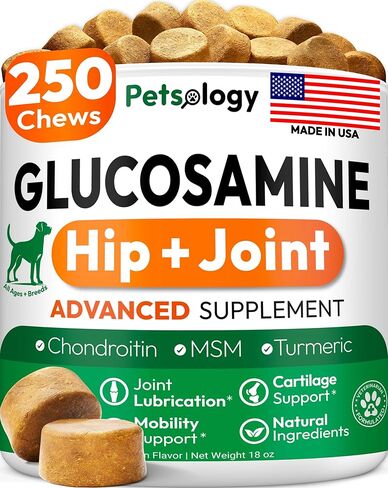 Glucosamine for Dogs - 250 Chews with Chondroitin - Hip and Joint Supplement with MSM - Turmeric - Omega 3 - Joint Pain Relief - Advanced Support for Dog Health - For Large, Medium & Small Breeds in Kuwait