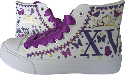 أحذية/أحذية Mis XV مخصصة لـ quinceañera/أحذية رياضية مخصصة/أحذية عيد ميلاد مخصصة لخمسة عشر عامًا باللون الأبيض in Kuwait