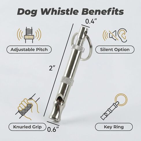 Dog Training Whistle, Silver Metal Adjustable Pitch with Key Ring, Compact 1pc for Recall Practice and Obedience Cues, Everyday Carry for Walks in Kuwait